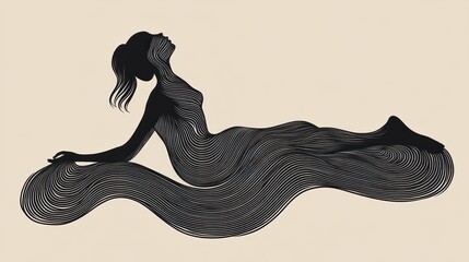 Silhouette of a woman lying down, flowing lines