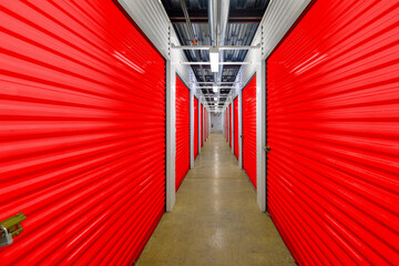 Inside climate controlled storage units with bright red doors