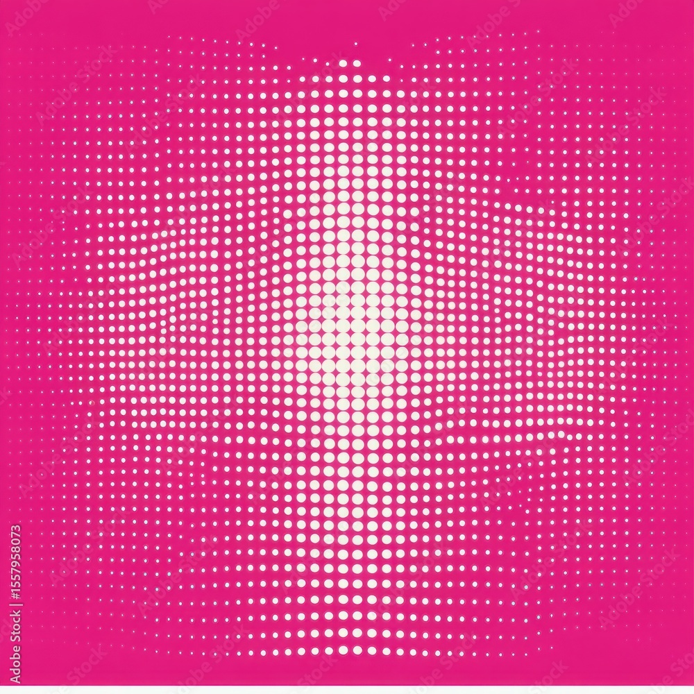 Poster abstract digital composition featuring a symmetrical white circular pattern made of dots on a vibran