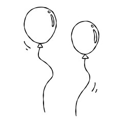 手書きのデコレーション素材、線画、風船のセット