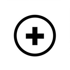 Obraz premium Black plus sign inside a circle isolated on white background