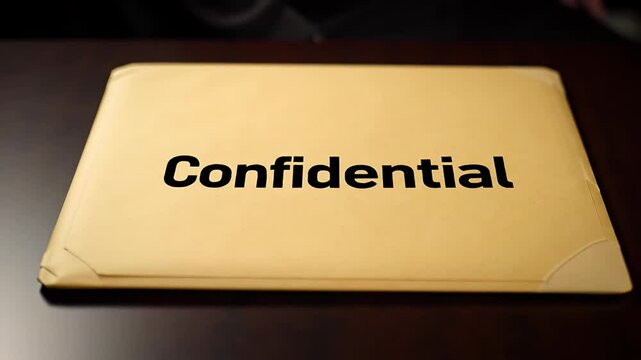 A manila envelope with "Confidential" printed on it on a dark table