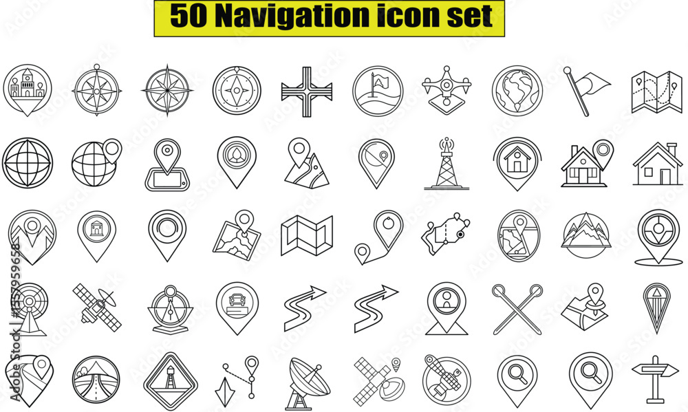 Poster modern collection of 50 essential navigation icons for user interfaces and web design