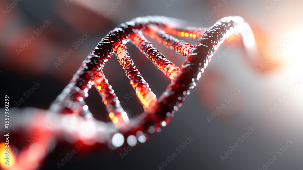 Poster a close-up view of a dna helix showcasing intricate details and vibrant colors, symbolizing the esse