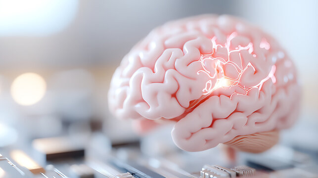 A close-up of a brain with electric synapses, representing cognitive functions and neural connections in a modern context.