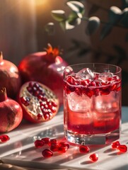 Pomegranate juice in a transparent glass
