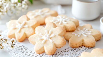 Delicious flower-shaped cookies beautifully decorated with icing, perfect for celebrations and special occasions.