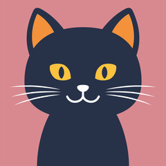 レトロな黒猫のシンプルなイラスト（Simple illustration of a retro cat）
