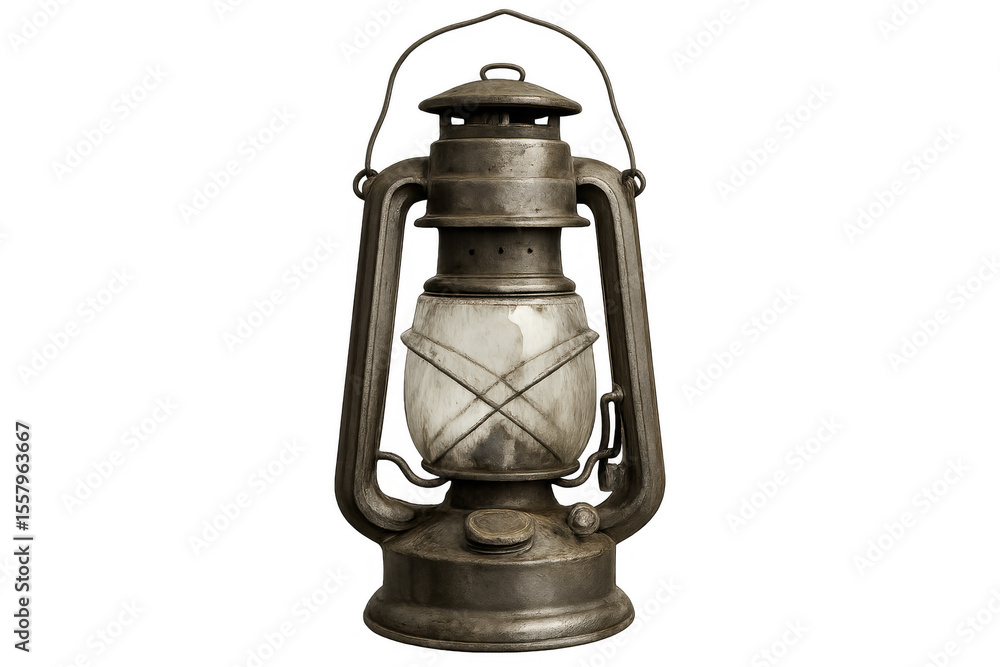 Poster vintage kerosene lantern isolated on transparent background, creating a nostalgic and rustic atmosph