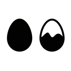 Two black eggs one whole and one cracked isolated on white background