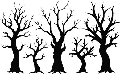 Set of dead wild tree silhouette vector design with PNG, JPEG