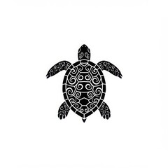 Fototapeta premium Black turtle silhouette with swirl pattern isolated on white background