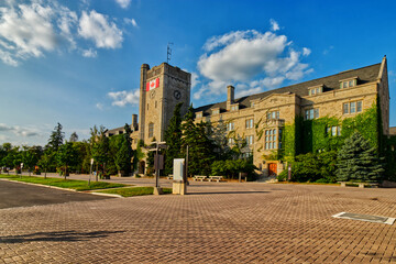 10 Aug 2024 - University of Guelph, ON, Canada. The main administrative building of the university at the golden hour.