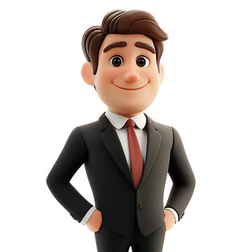 Cartoon businessman in a suit, isolated on transparent background.