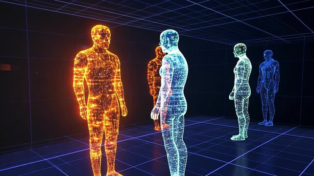 Tiny holographic avatars engage in instantaneous exchanges illustrating peertopeer trading dynamics within decentralized finance environments.