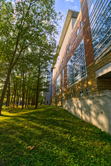 10 Aug 2024 - University of Guelph, ON, Canada. Unique perspective of a university building at sundown.