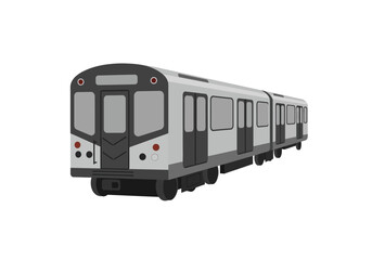 A gray train car is depicted with closed doors and a gray front end
