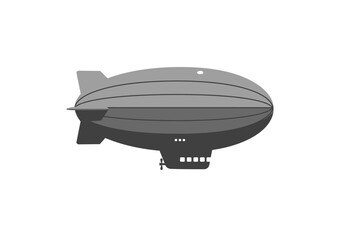A gray zeppelin with a dark gondola and propeller against a white background © Ranako Studio