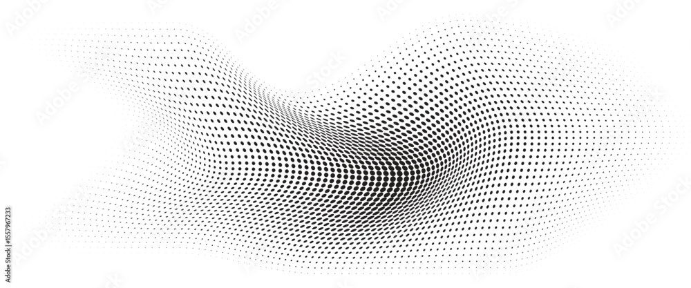 Poster flowing wave dot halftone pattern: curve gradient shape on transparent background. suitable for ai, 