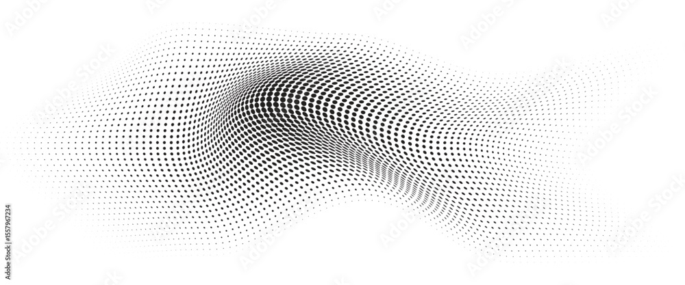 Poster flowing wave dot halftone pattern: curve gradient shape on transparent background. suitable for ai, 