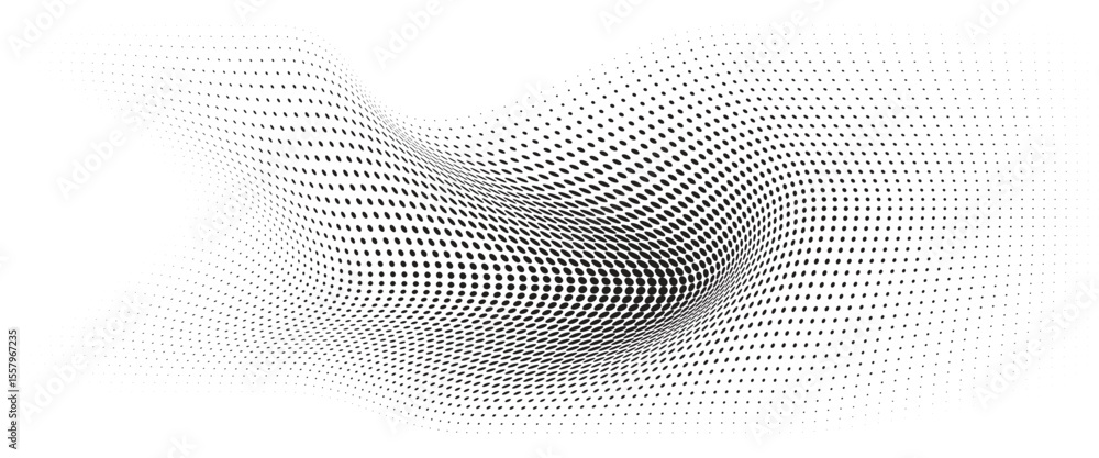 Poster flowing wave dot halftone pattern: curve gradient shape on transparent background. suitable for ai, 
