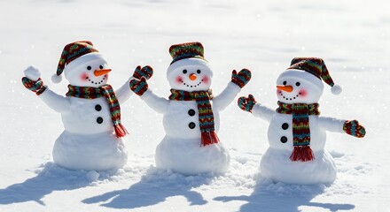 Fototapeta premium Three snowmen in winter wonderland