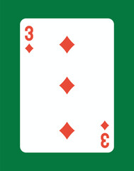 Three of diamonds playing card design. Vector illustration