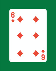Six of diamonds playing card on table. Vector illustration