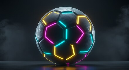 Fototapeta premium Futuristic soccer ball with neon lights