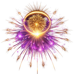 Fototapeta premium A dazzling display of purple and gold fireworks, bursting vividly in the night sky, creating an enchanting atmosphere of celebration and wonder.