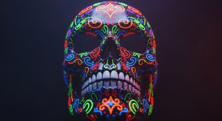 Artistic Glowing Skull Design with Intricate Patterns and Vibrant Colors