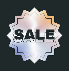 Colorful sale badge on dark background. Vector illustration