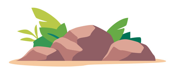 Natural rocks with green leaves background. Vector illustration
