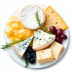 Gourmet Cheese Selection with Grapes and Blueberries