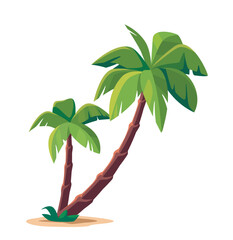 Two cartoon palm trees on sand island. Vector illustration