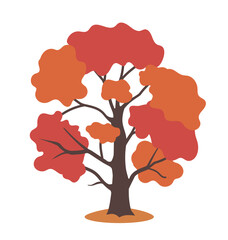 Autumn tree with red orange foliage. Vector illustration