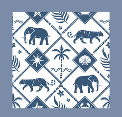 Tropical jungle pattern with animals. Vector illustration