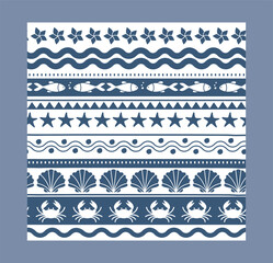 Nautical seamless pattern with sea motifs. Vector illustration