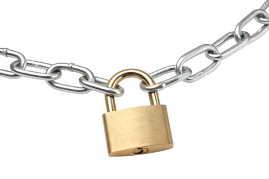 Padlock and chain security concept on isolated background on transparent background