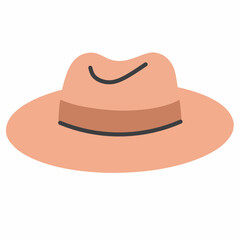 Warm brown fedora hat in cartoon flat design, ideal for autumn-winter fashion sets, stylish travel icons, or cozy season elements.