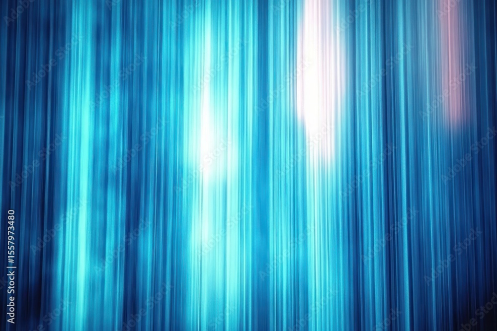 Poster vertical blue and teal streaks of light creating an abstract glowing pattern with a futuristic and c