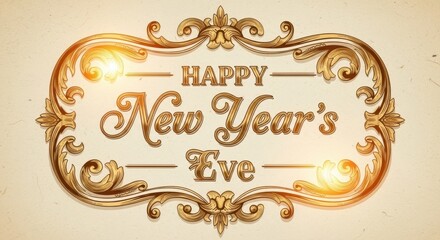 Elegant Golden Emblem Wishing Happy New Year's Eve Celebration