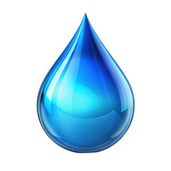 A vibrant blue water droplet with a glossy finish, reflecting light and showcasing its smooth surface. The droplet exudes freshness and purity, ideal for various design uses.