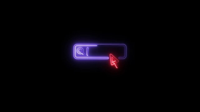 Glowing neon search-engine icon animation black background. 4K Video motion graphic animation.