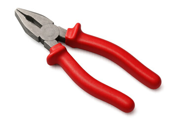 Metallic red pliers lying ready against clear surface, highlighting professional-grade hand tool for mechanical work