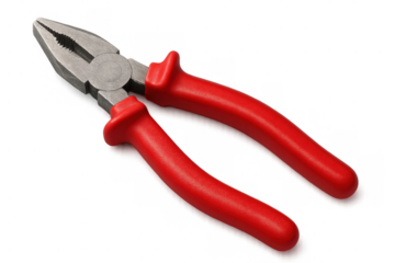 Metallic red pliers lying ready against clear surface, highlighting professional-grade hand tool for mechanical work