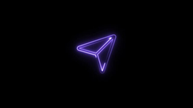 Glowing neon icon animation black background. 4K Video motion graphic animation.Send button pressed on computer screen by cursor pointer mouse.Concept of message,email,media,data,information