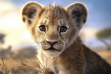 Obraz premium Captivating Portrait of a Cute African Lion Cub
