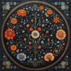 Intricate floral mandala, dark background