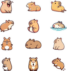 set collection cute capybara emotion vector